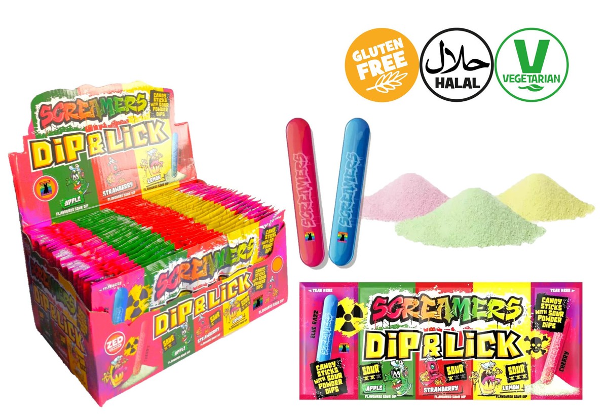 Zed Candy SCREAMERS Dip & Lick Sweets SOUR Powder VEGETARIAN