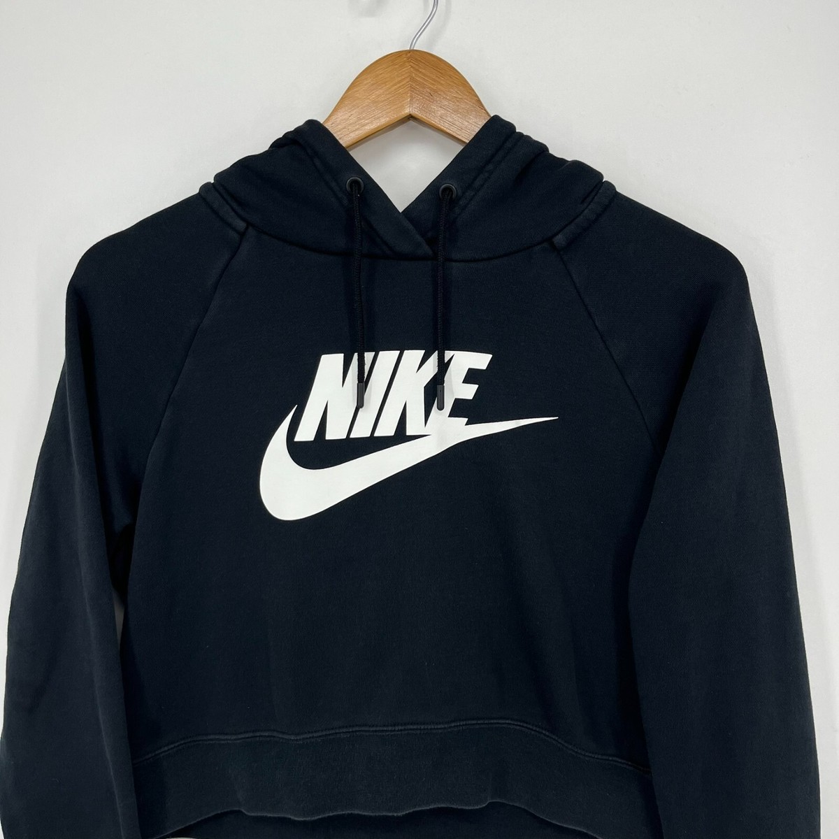 Nike Cropped Pullover Hoodie Women's Size S Black Swoosh Logo