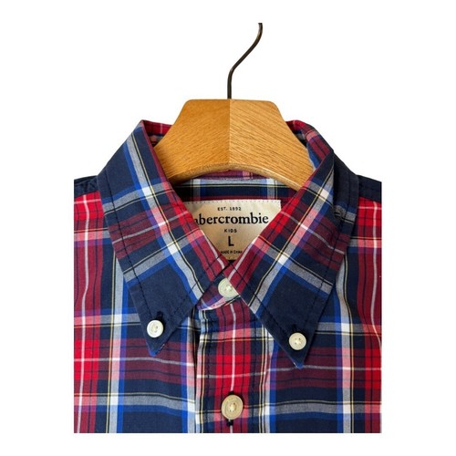 Abercrombie Kids Shirt Large Red Blue Plaid Cotton Long Sleeve Button Down - Picture 5 of 9