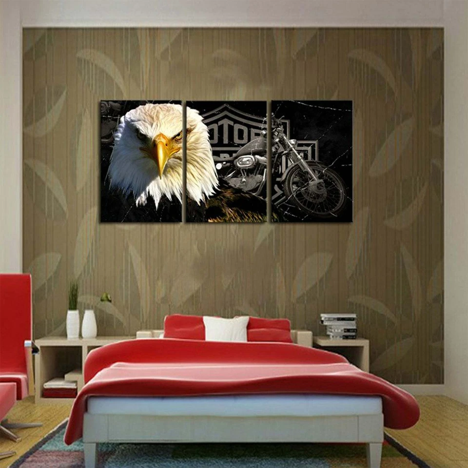Multi Panel Print Eagle Rider Canvas Wall Art Patriot Motorcycle Hog Man 5 Piece - Image 4 of 4