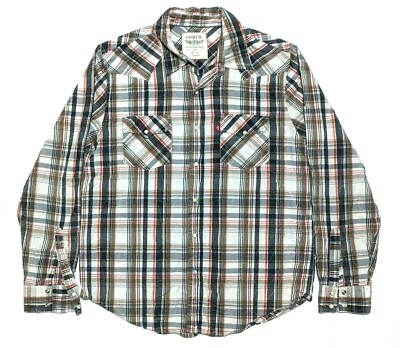 Levis Pearl Snap Western Shirt Red Tab Mens L Long Sleeve Plaid Levi's EUC