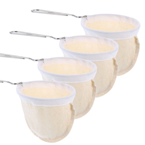 4Pcs Cloth Coffee Filter, Cafe Sock Strainer with Stainless Steel Handle, Beige