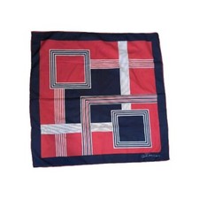 Vintage Silk Bold Retro Fiorini Red Blue Grey Geometric Pattern Scarf 30x30