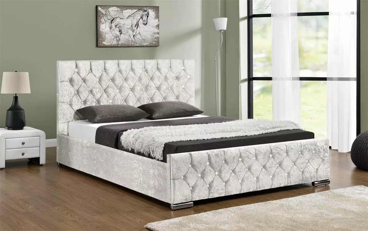 Super King Size Bed Frame Ottoman Storage Fabric Upholstered With Button Detail