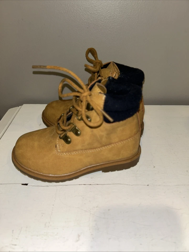 Botas de senderismo pequeñas para niños talla 9, tostadas y azules Foto 2 de 4