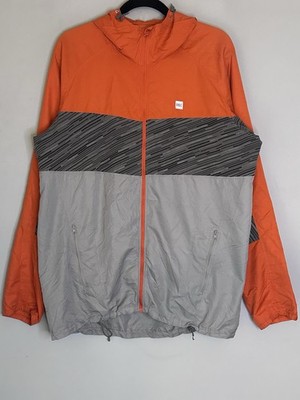 MEC Herren XL orange grau Kapuze Windbreaker Jacke leicht Laufen Wandern