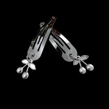 2 Pcs Cherry Metal Snap Hair Clips Silver Color Cross Heart Hair Barrettes Cl...