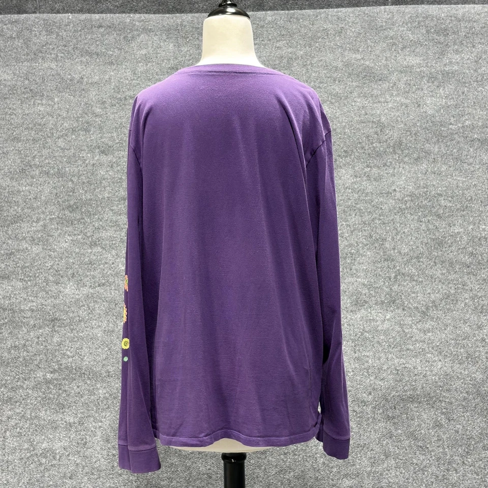 Life Is Good 衬衫女式 2XL 紫色破碎机长袖花卉图案 T 恤 — 第 2/4 张图片
