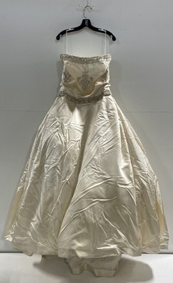 Reem Acra Women's Ivory Silk Blend Beaded Strapless Ball Gown Dress Size 16