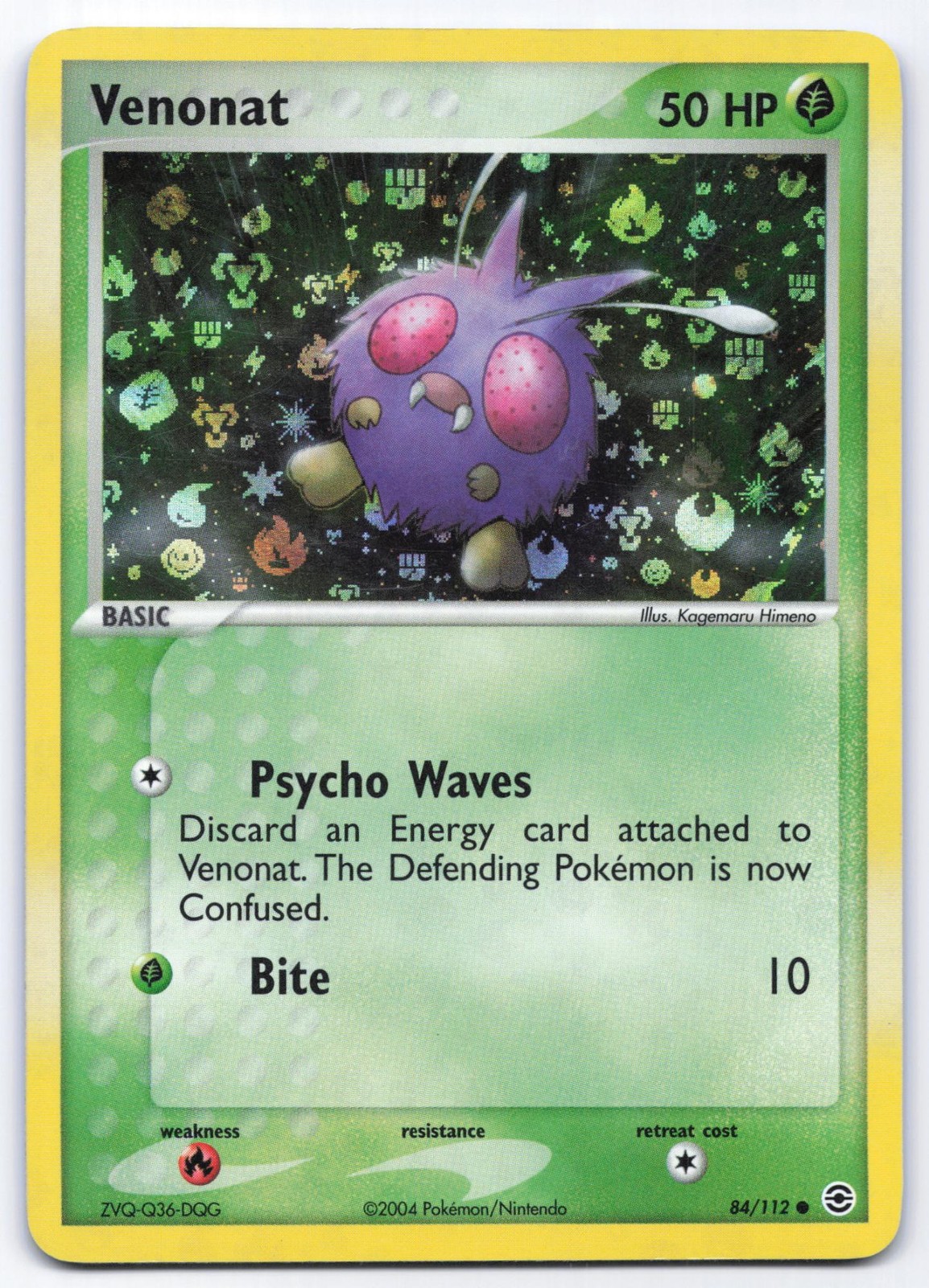 Venonat 84/112 FireRed & LeafGreen Reverse Holo Common Pokemon Card LP
