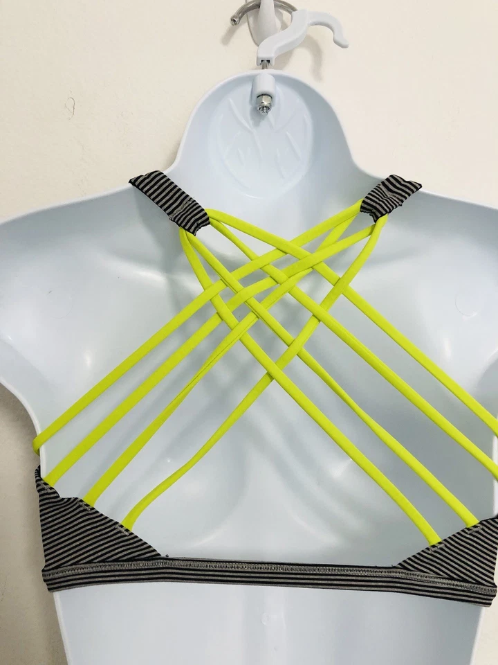 Sujetador Lululemon 6 Free To Be Wild Mini Pop Rayas Gris Negro Amarillo Tirantes Usado en Excelente Condición Foto 4 de 4