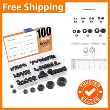 100-Piece Black Zinc Plated Nylon Lock Nut Set - M3 to M12 Assortment
