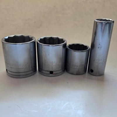 Proto Professional USA 1/2'' Drive SAE Sockets (4) 1-7/16 1-3/8 1-1/16 3/4 Deep