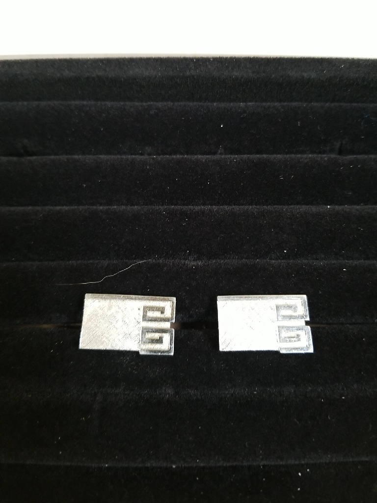 Stunning Vintage Silver Tone Rectangular Cufflink… - image 1