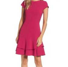 Eliza J Women’s Stretch Ruffle Crepe Sheath Hot Pink Dress Size Petite 4P