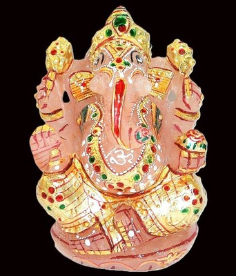 Lord Ganesha in Natural Rose Quartz Gemstone - 585 gms