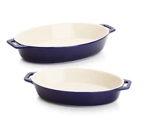 Ceramic 2-pc Oval Baking Dish Set Dark Blue