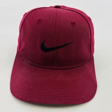 Vintage Nike Hat Cap SnapBack Maroon Red Big Swoosh Logo Check Twill 90s
