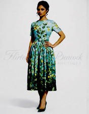 $6325 Oscar de la Renta Degrade Fortunella Floral Pleated Midi Dress/Belt Sz 8