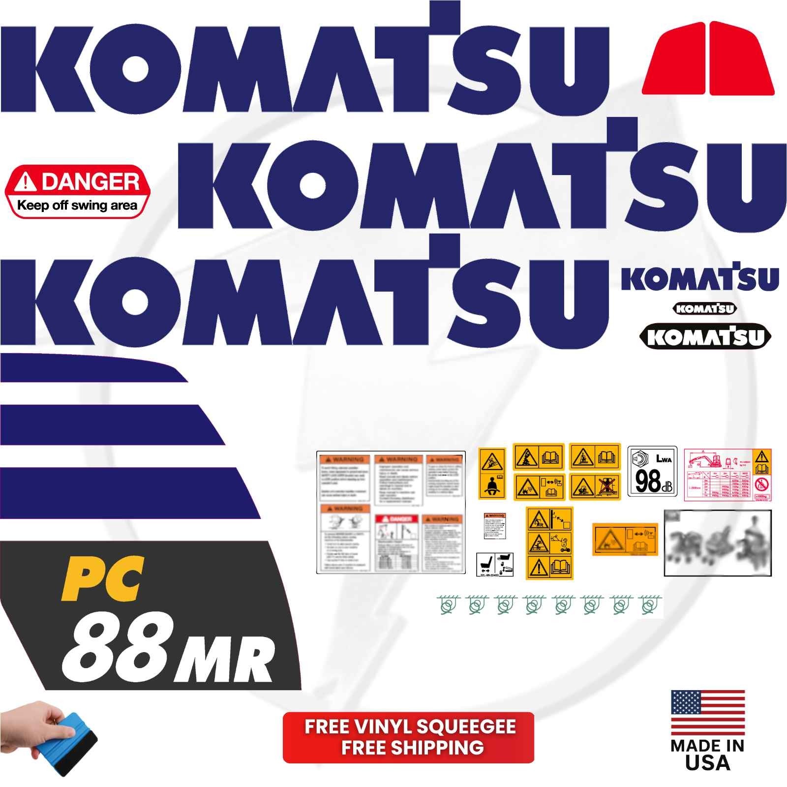 Fits Komatsu PC88MR Decal Kit Mini Excavator Stickers - Free shipping - 3M Vinyl