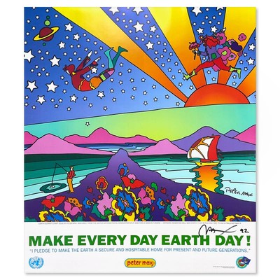 Peter Max Earth Day Hand Signiertes Poster, LOA