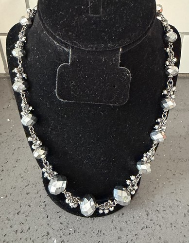 Vintage Silver Faceted Beaded Chain Fancy Necklace Party Wedding Bling