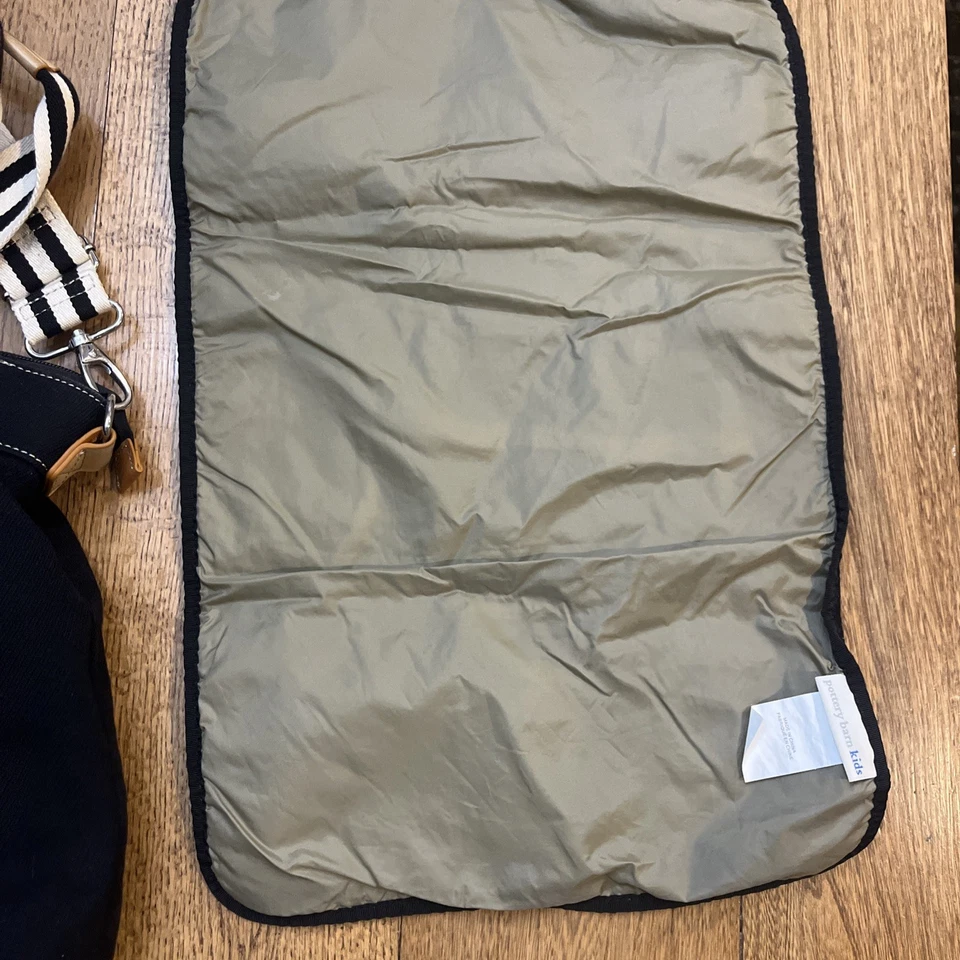 Pottery Barn Kids Classic Diaper Bag Canvas & Leather w/Changing Pads Black - Image 3 of 4