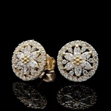 2Ct Marquise Cut Lab-Created Diamond Cluster Stud Earring 14K Yellow Gold Plated