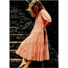 Doen Minetta Tiered Embroidered Midi Maxi Dress Organic Cotton