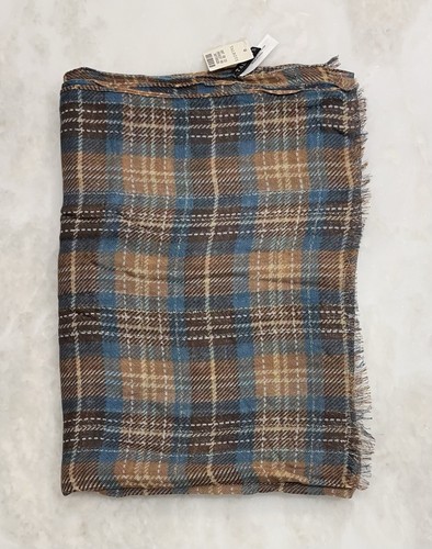 Talbots Womens Scarf Shawl Wrap Brown Plaid Fringe Metallic Viscose New - Picture 9 of 12