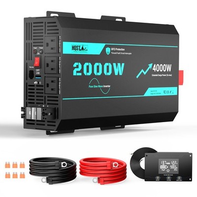 HQST 2000W 12V Pure Sine Wave Inverter with 4000W Surge (5s max) and Wired Remot