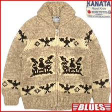 Made In Canada Kanata Men'S Xl Cowichan Sweater Brown Thunderbird Bird Beige Lig