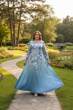 Elegant Jade Green Floral Long Vintage Design Formal Wedding Outfit Dress UK 16
