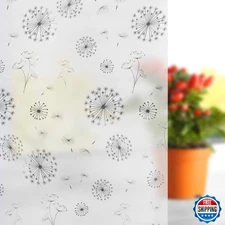 FILMGOO 17.5"x6.5ft Dandelion Stained Glass Privacy Window Film Non-Adhesive Cli