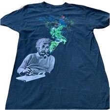 Albert Einstein Shirt Mens L Black Pipe Smoke Galaxy Short Sleeve T-shirt