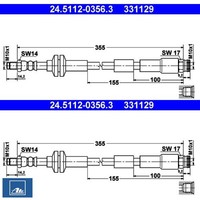 2X Bremsschlauch Ate 24.5112-0356.3 2 BremsschläUche Rechts Links Vorne