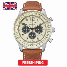 Citizen Eco-Drive Chronograph Men’s Watch Stainless Steel Quartz Leather Strap✅