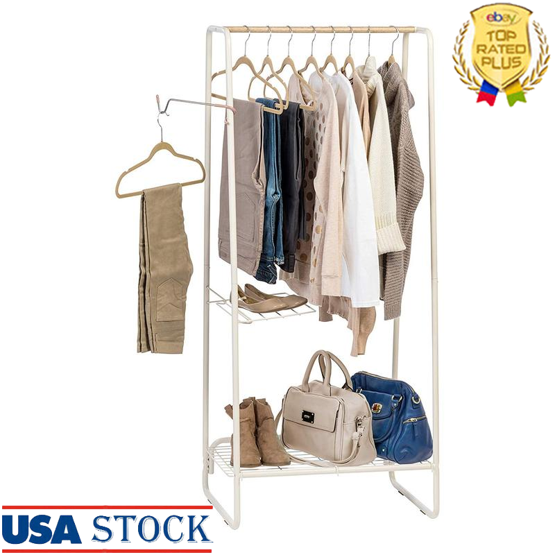 Freestanding Clothes Rack with Metal Shelf Hanging Storage Easy Assembly Solution-image