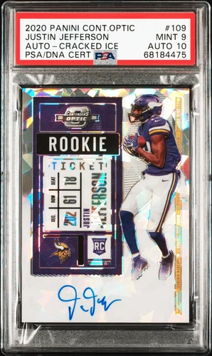 2020 PANINI CONTENDERS OPTIC JUSTIN JEFFERSON CRACKED ICE AUTO PSA 9 #109 RC