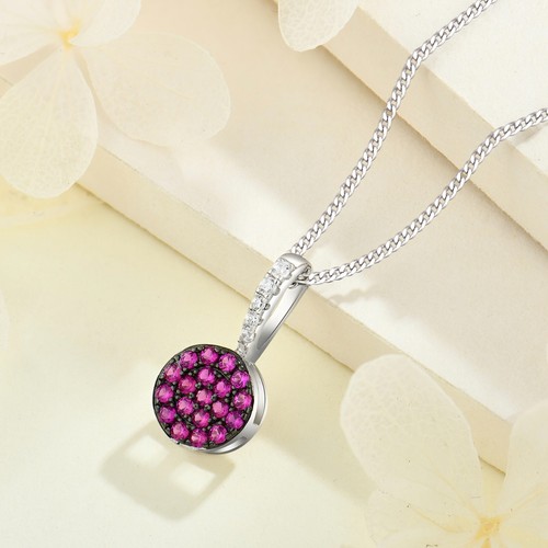 925 Sterling Silver Ruby Cz Cluster Drop Pendant Necklace + 16 18 20" Chain - Picture 8 of 10