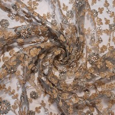 Premium Mesh Net Material Floral Diamante Embroidery Dress Craft Fabric 44"