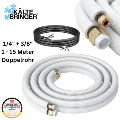 Kältemittelleitung 1/4''+3/8'' Kupfer isoliert Kupferrohr mit Überwurfmuttern