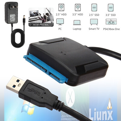 USB 3.0 zu SATA Adapter für 2.5'' 3.5'' Festplatte Kabel SDD HDD Konverter Schwarz