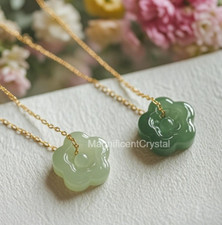 Dainty Natural Green Jade Floral Pendant Reiki Necklace Healing Gift Mothers Day