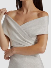 $595 Rickie Freeman for Teri Jon Womens Silver Off-the-Shoulder Gown Dress Sz 14