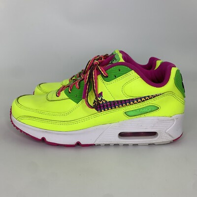 Nike Kids Size 6Y Air Max 90 Leather GS Yellow Green Athletic Shoes CW5795-700