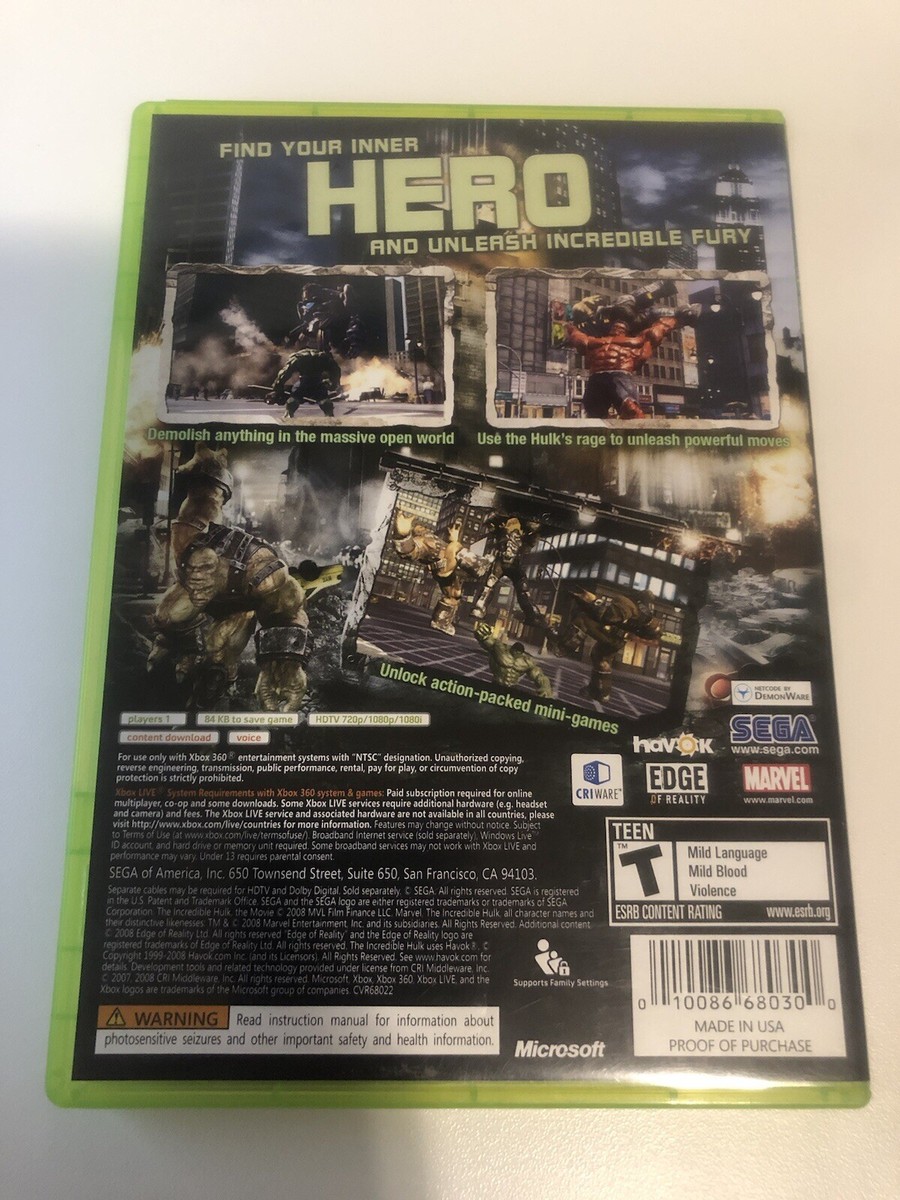 The Incredible Hulk (Xbox 360) GAMESTOP EXCLUSIVE NRMINT COMPLETE