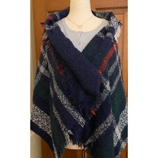 Tartan Plaid Blanket Wrap Scarf Shawl Women OS Blue Green Soft Warm Cozy Winter