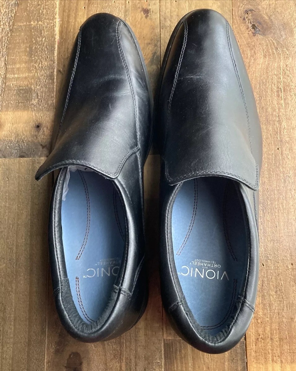 Vionic Eric Black Leather Slip On Loafers Dress Shoes Size 