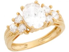 10k or 14k Real Yellow Gold White Oval Round CZ Sparkle Ladies Engagement Ring